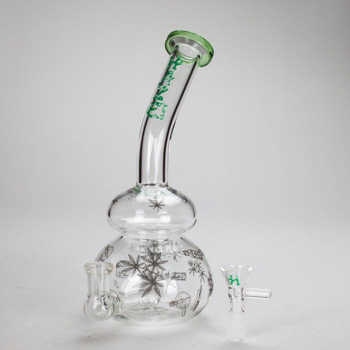 Haze | 9" Bubble Base Glass Bong Green Weed Leaf Design (Mini-A)