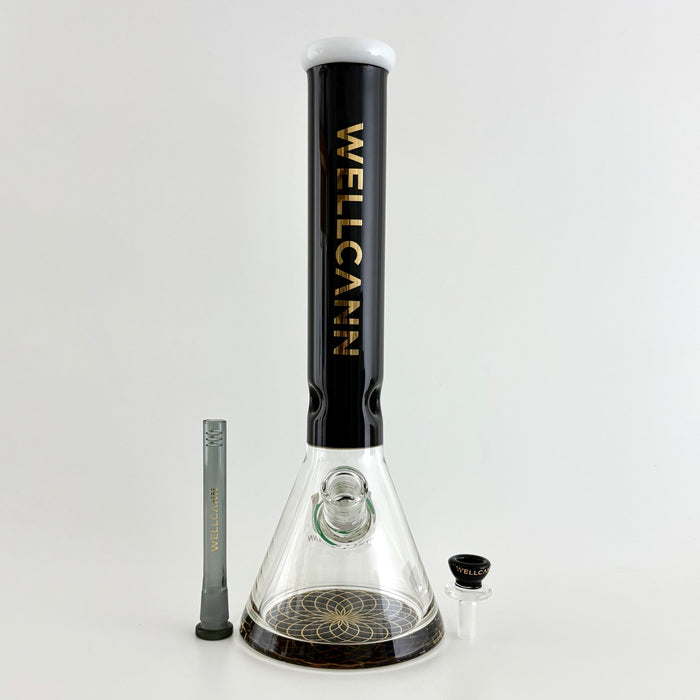 Wellcann | 14" Thickened Base Geometric Gold Beaker Glass Bong | Jupiter Grass