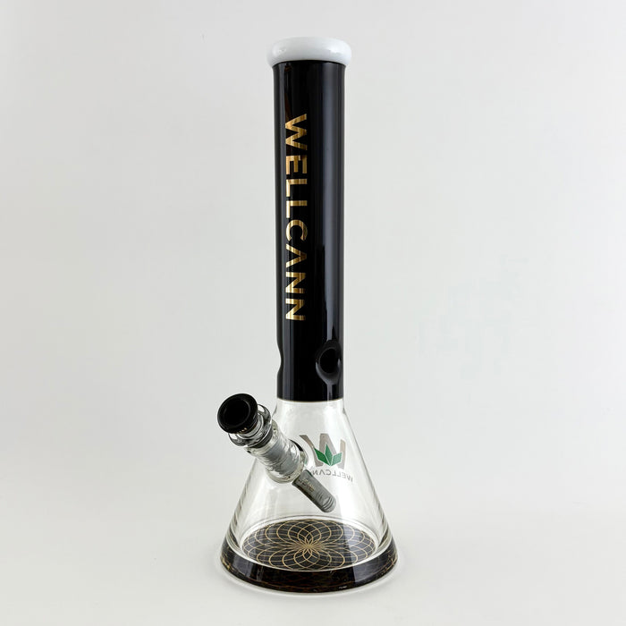Wellcann | 14" Thickened Base Geometric Gold Beaker Glass Bong | Jupiter Grass