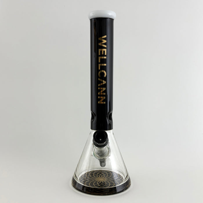 Wellcann | 14" Thickened Base Geometric Gold Beaker Glass Bong | Jupiter Grass