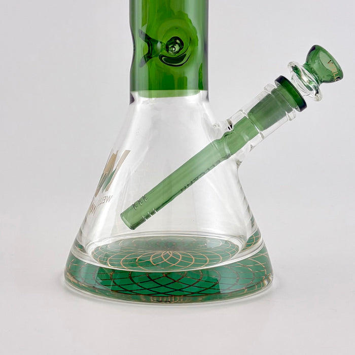 Wellcann | 14" Thickened Base Geometric Gold Beaker Glass Bong-Green | Jupiter Grass
