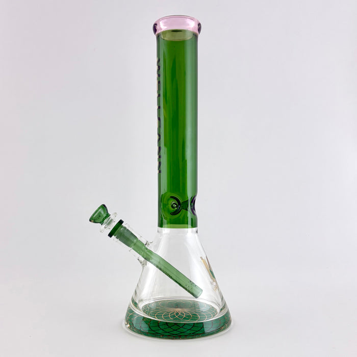 Wellcann | 14" Thickened Base Geometric Gold Beaker Glass Bong-Green | Jupiter Grass