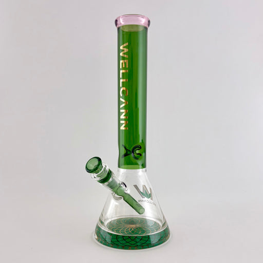 Wellcann | 14" Thickened Base Geometric Gold Beaker Glass Bong-Green | Jupiter Grass