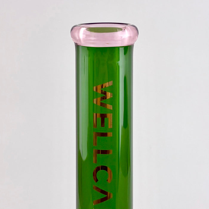 Wellcann | 14" Thickened Base Geometric Gold Beaker Glass Bong-Green | Jupiter Grass