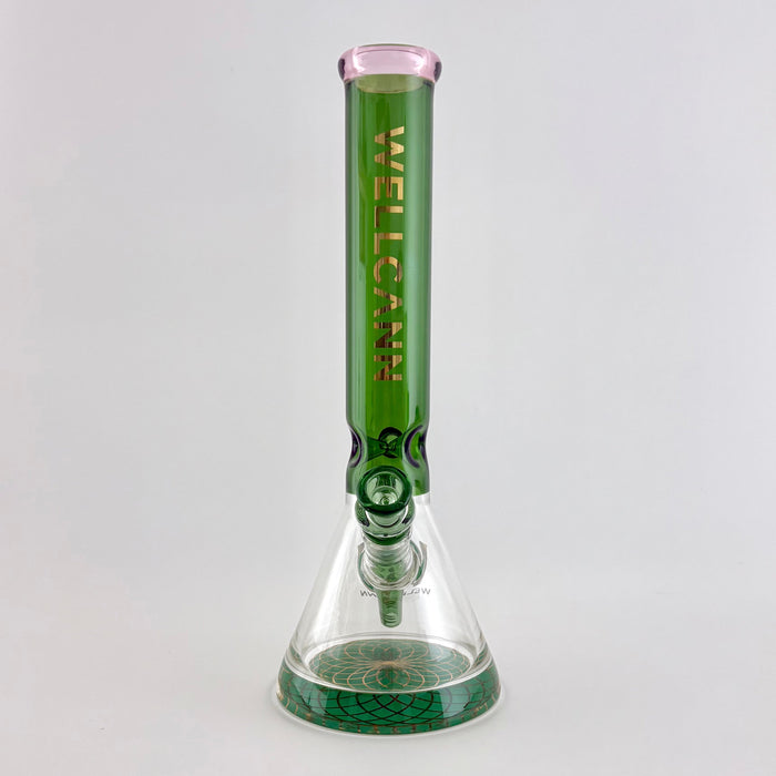 Wellcann | 14" Thickened Base Geometric Gold Beaker Glass Bong-Green | Jupiter Grass