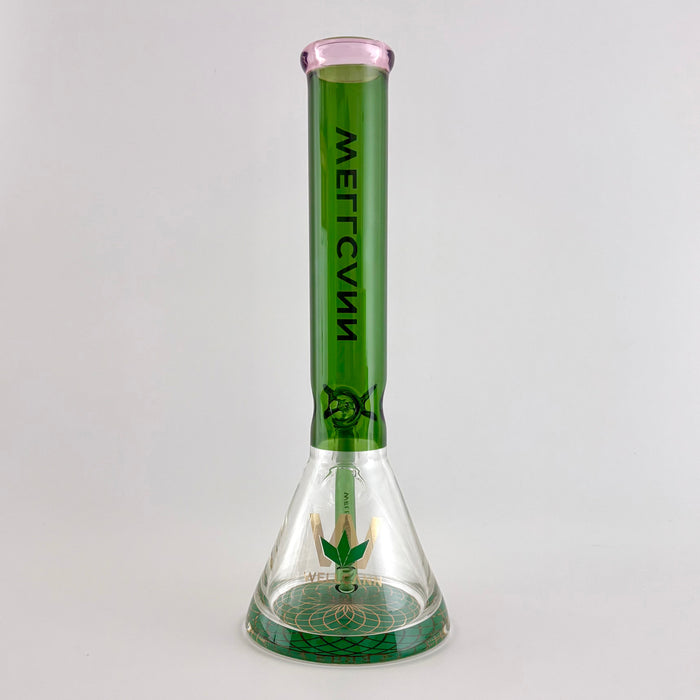 Wellcann | 14" Thickened Base Geometric Gold Beaker Glass Bong-Green | Jupiter Grass