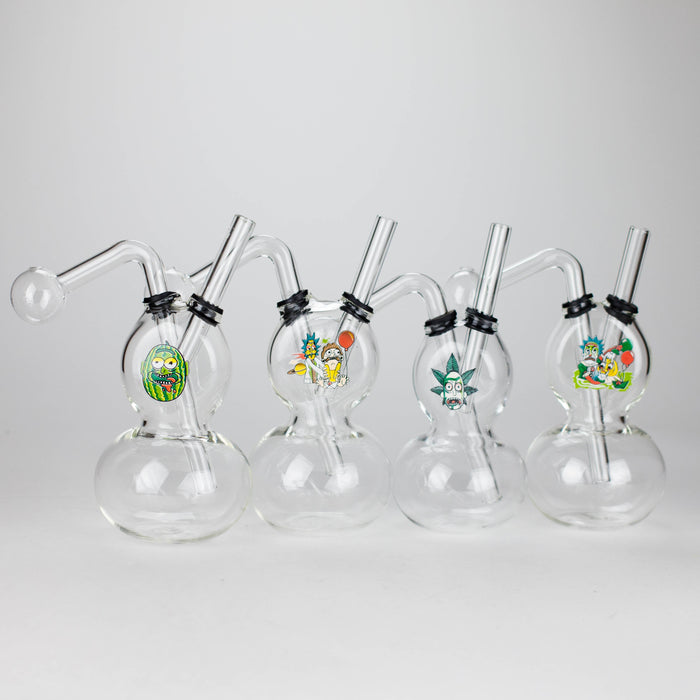6" Flat Mush Mix Sticker Glass Oil Burner Pipe Unique Double Bubble Design