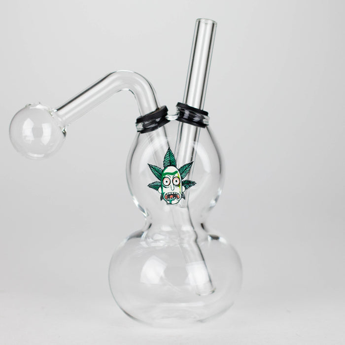 6" Flat Mush Mix Sticker Glass Oil Burner Pipe Unique Double Bubble Design
