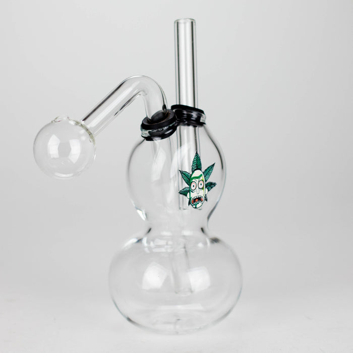 6" Flat Mush Mix Sticker Glass Oil Burner Pipe Unique Double Bubble Design
