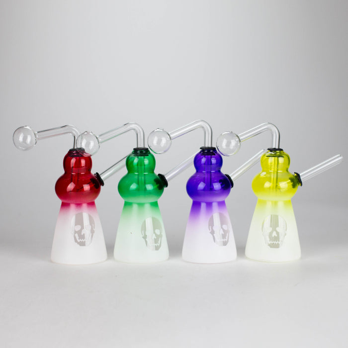 6" Flat Bottom Skull Glass Oil Burner Compact Design with Assorted Colors
