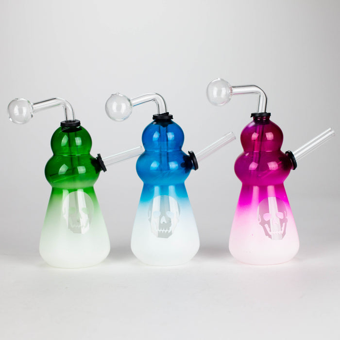 6" Round Bottom Skull Glass Oil Burner Compact Design with Assorted Colors