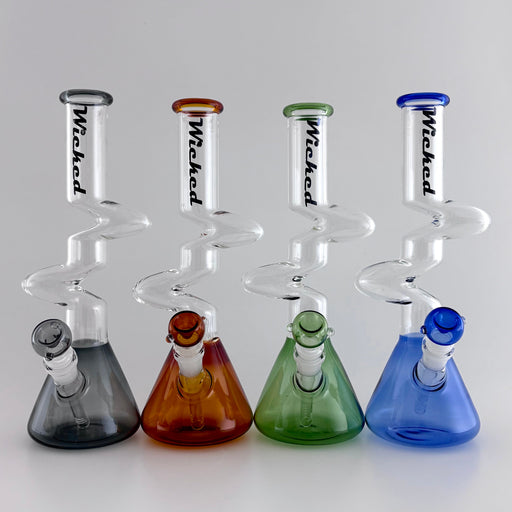 Wicked | Zig-Zag 12" 4mm 4 Colours Assorted Glass Beaker Bong | Jupiter Grass