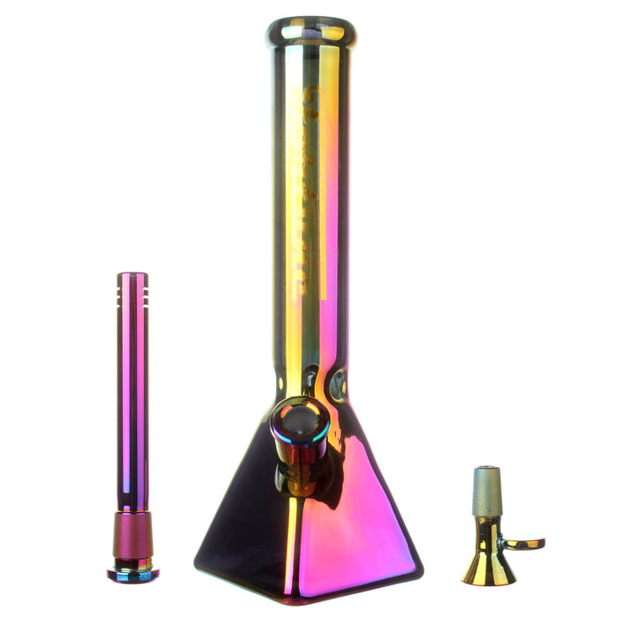 Fortune | Electroplated 14" 7mm Pyramid Base Glass Beaker Bong | Jupiter Grass