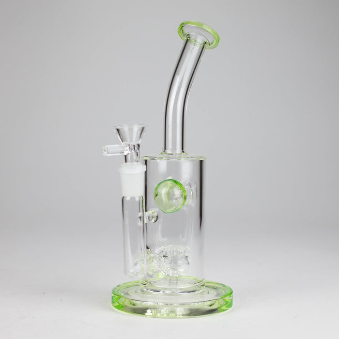 9" Ball Perc Glass Bong – Green with Bent Neck & 14mm Bowl | Jupiter Grass