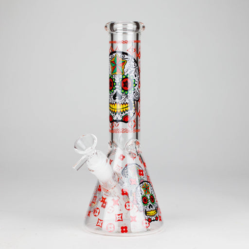 10" Sugar Skull  Design Glass Beaker Bong | Jupiter Grass