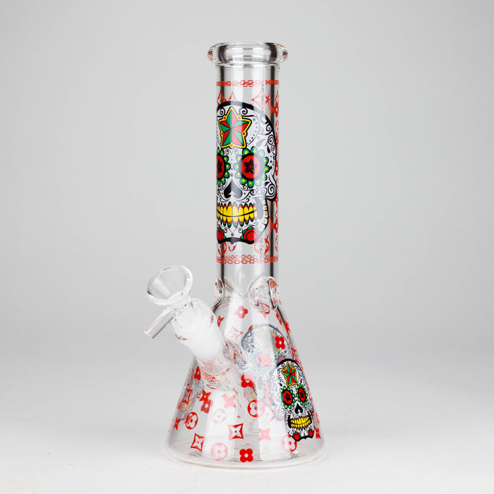 10" Sugar Skull  Design Glass Beaker Bong | Jupiter Grass