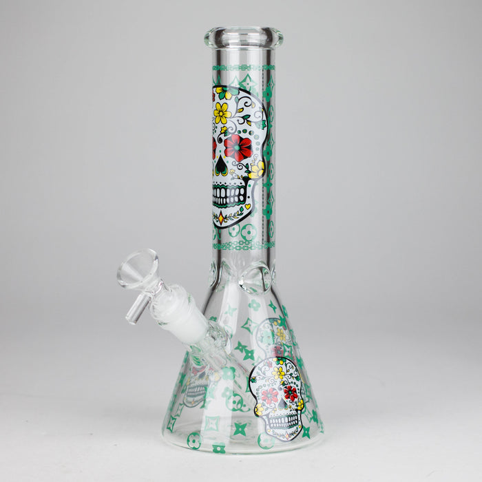 10" Sugar Skull  Design Glass Beaker Bong | Jupiter Grass