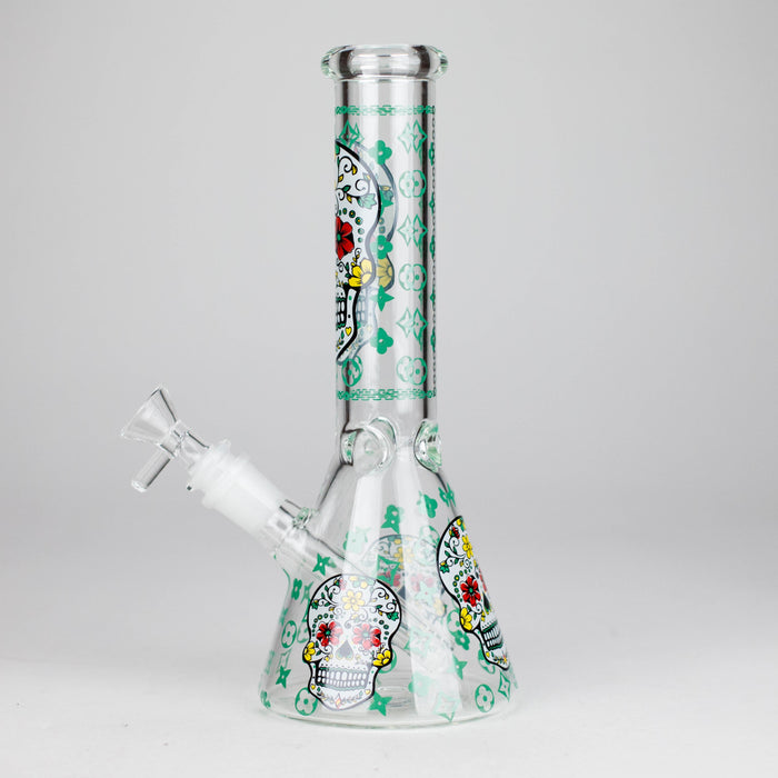 10" Sugar Skull  Design Glass Beaker Bong | Jupiter Grass