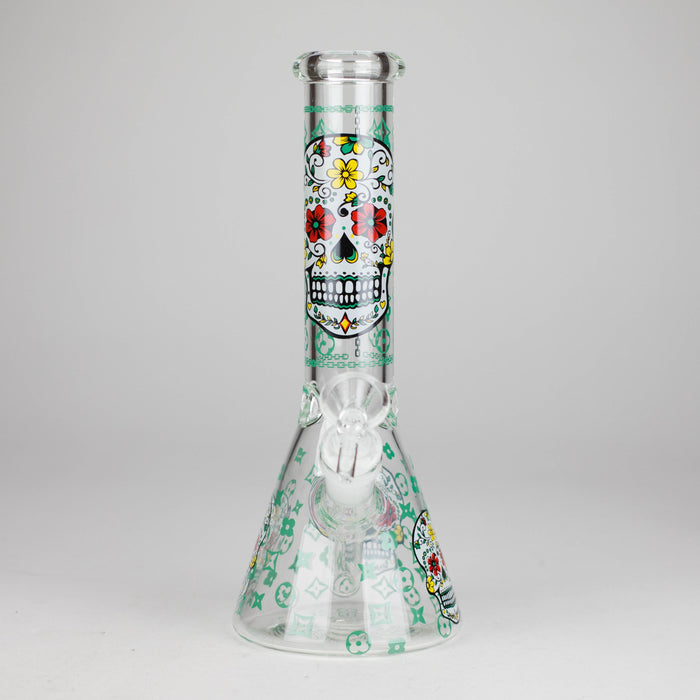 10" Sugar Skull  Design Glass Beaker Bong | Jupiter Grass