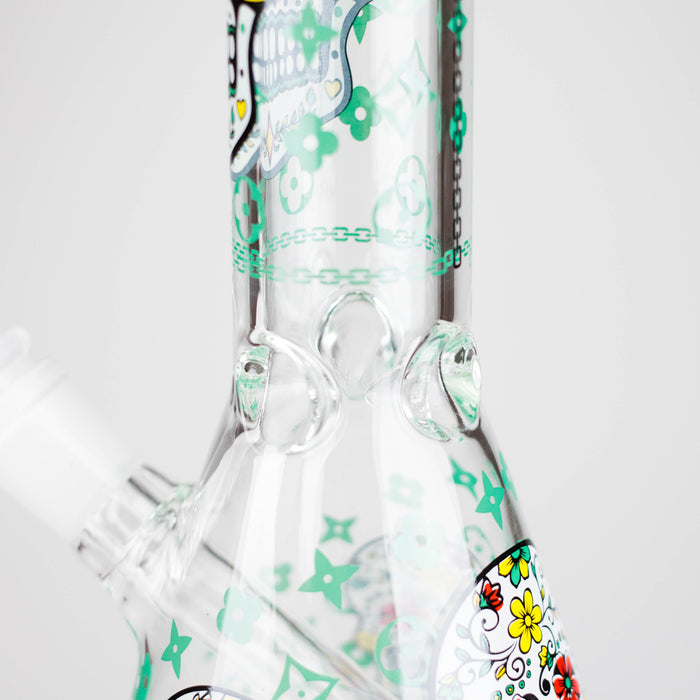 10" Sugar Skull  Design Glass Beaker Bong | Jupiter Grass