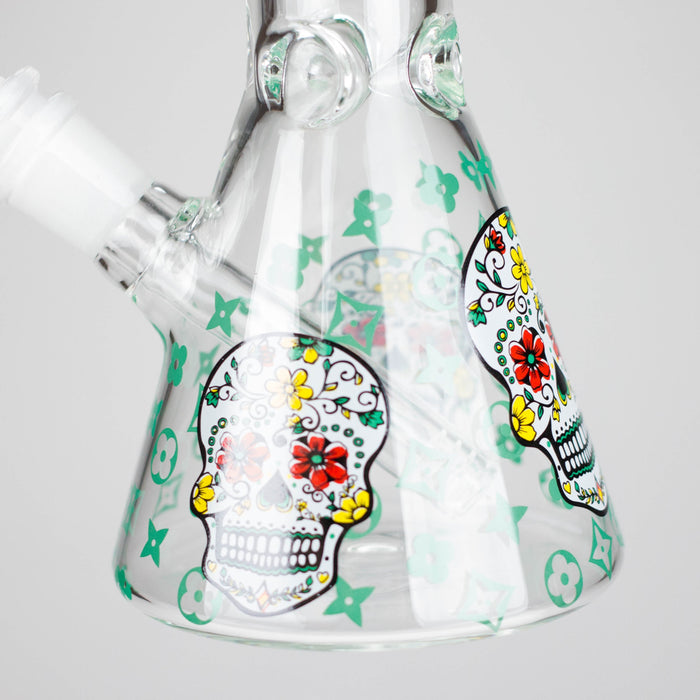 10" Sugar Skull  Design Glass Beaker Bong | Jupiter Grass