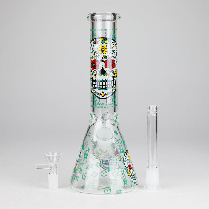 10" Sugar Skull  Design Glass Beaker Bong | Jupiter Grass
