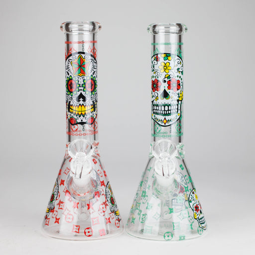 10" Sugar Skull  Design Glass Beaker Bong | Jupiter Grass
