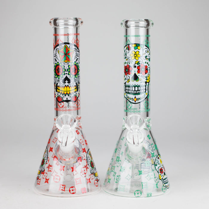 10" Sugar Skull  Design Glass Beaker Bong | Jupiter Grass