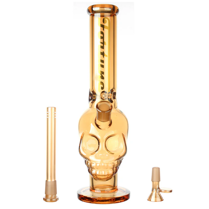 Fortune | 14" 7mm Electroplated Skull Glass Bong | Jupiter Grass