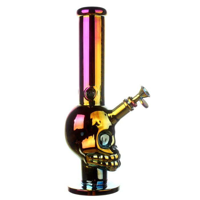 Fortune | 14" 7mm Electroplated Skull Glass Bong | Jupiter Grass