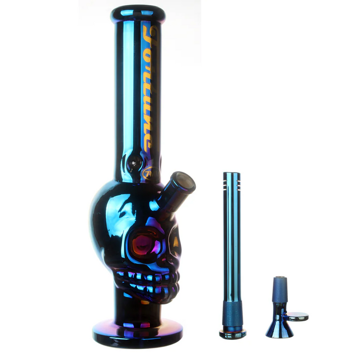 Fortune | 14" 7mm Electroplated Skull Glass Bong | Jupiter Grass