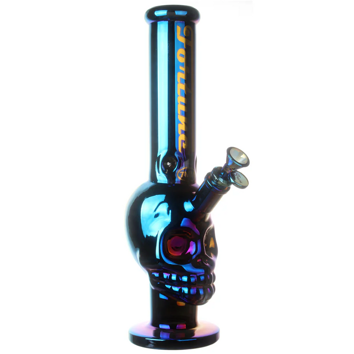 Fortune | 14" 7mm Electroplated Skull Glass Bong | Jupiter Grass