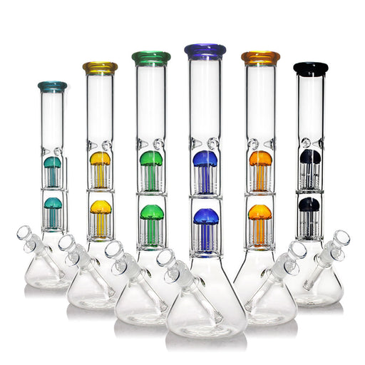 16" Double Tree 8 Arm Perc Beaker Bong | Jupiter Grass