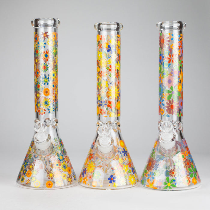 14″ 7mm Glass Beaker Bong with Assorted Flower Design & Ice Catcher | Jupiter Grass