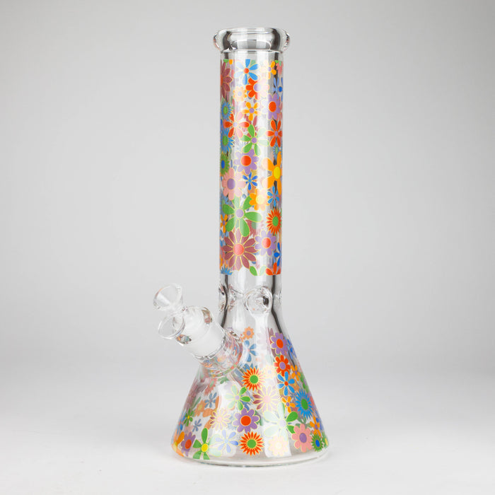 14″ 7mm Glass Beaker Bong with Assorted Flower Design & Ice Catcher | Jupiter Grass