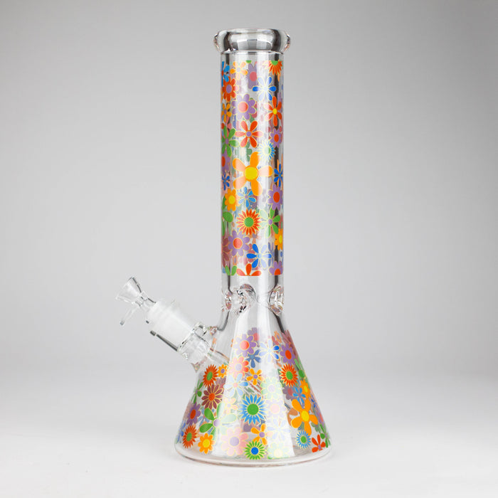 14″ 7mm Glass Beaker Bong with Assorted Flower Design & Ice Catcher | Jupiter Grass