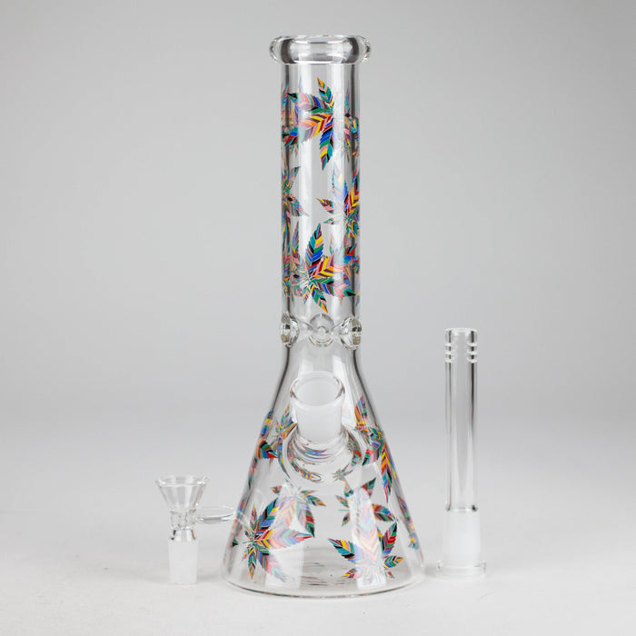 10" Leaves Design Glass Beaker Bong | Jupiter Grass