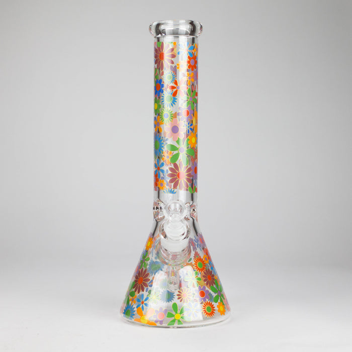 14″ 7mm Glass Beaker Bong with Assorted Flower Design & Ice Catcher | Jupiter Grass