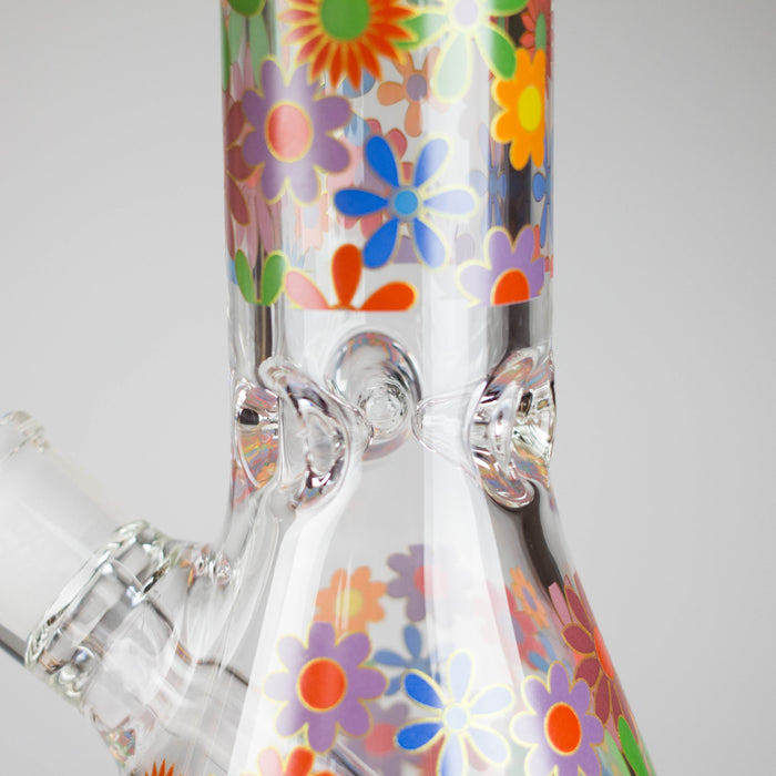 14″ 7mm Glass Beaker Bong with Assorted Flower Design & Ice Catcher | Jupiter Grass