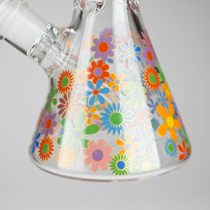 14″ 7mm Glass Beaker Bong with Assorted Flower Design & Ice Catcher | Jupiter Grass