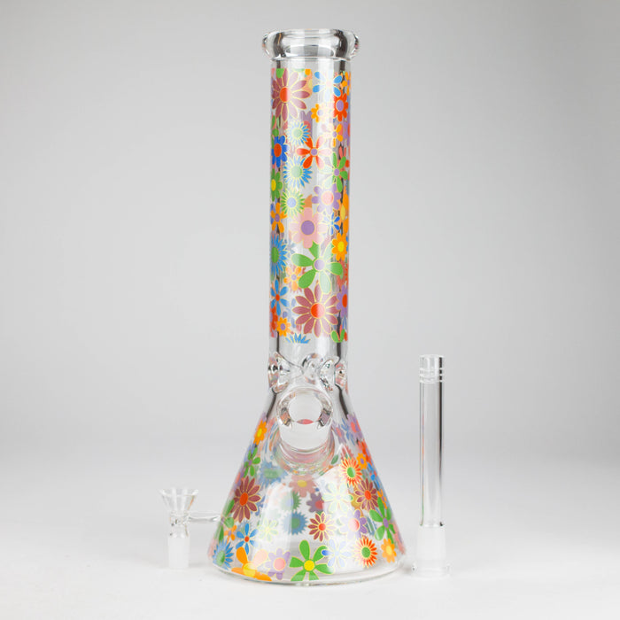 14″ 7mm Glass Beaker Bong with Assorted Flower Design & Ice Catcher | Jupiter Grass