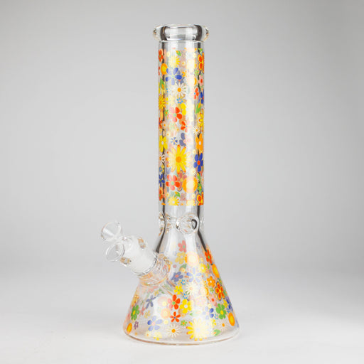 14″ 7mm Glass Beaker Bong with Assorted Flower Design & Ice Catcher | Jupiter Grass