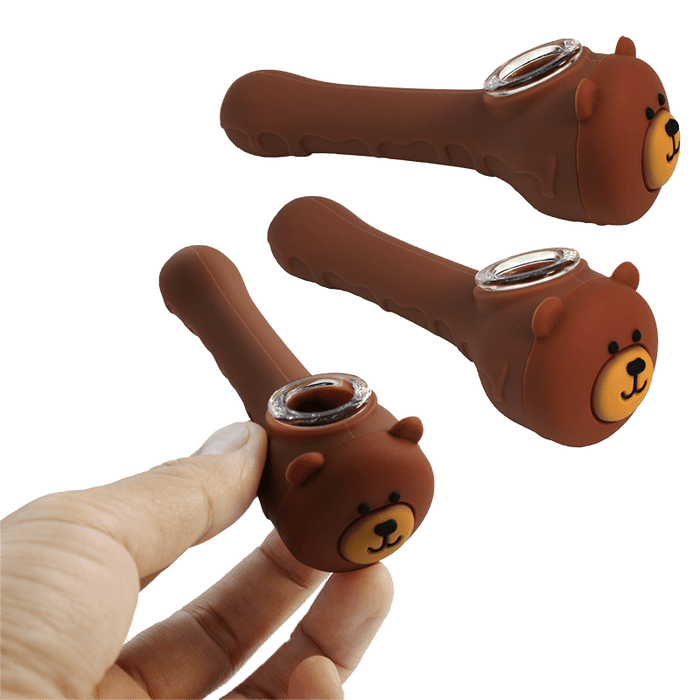 4″ Silicone Bear Hand Pipe – Brown [SMKZ171] | Jupiter Grass