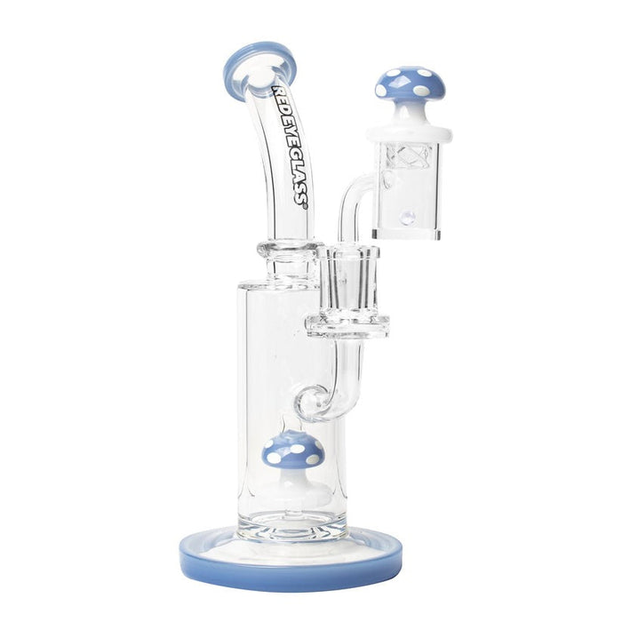 Red Eye Glass® | 7" Tall Periwinkle Funguy Rig W/Mushroom Perc, Carb Cap & Terp Pearl | Jupiter Grass