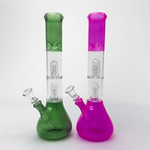 12" Dual Percolator Glass Bong – Transparent, Assorted Colors | Jupiter Grass