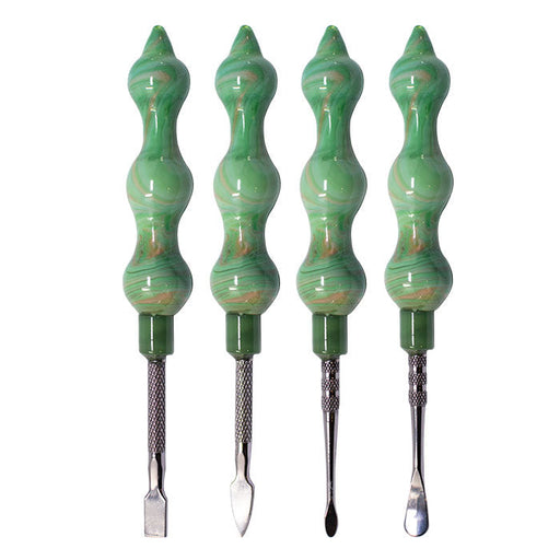 Assorted Design Green Swirly Dabbing Stick With Paddle Scooper - Set-4 | Jupiter Grass