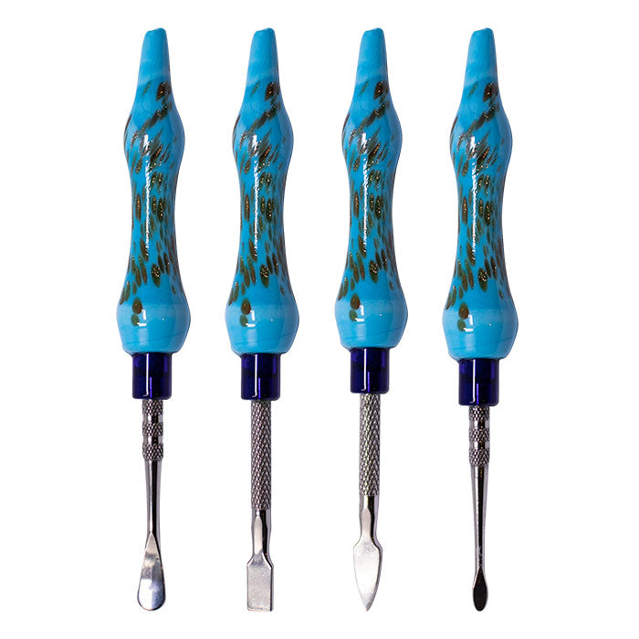 Assorted Design Light Blue 6 Inches Dabbing Stick With Round Scooper - Set-4 | Jupiter Grass