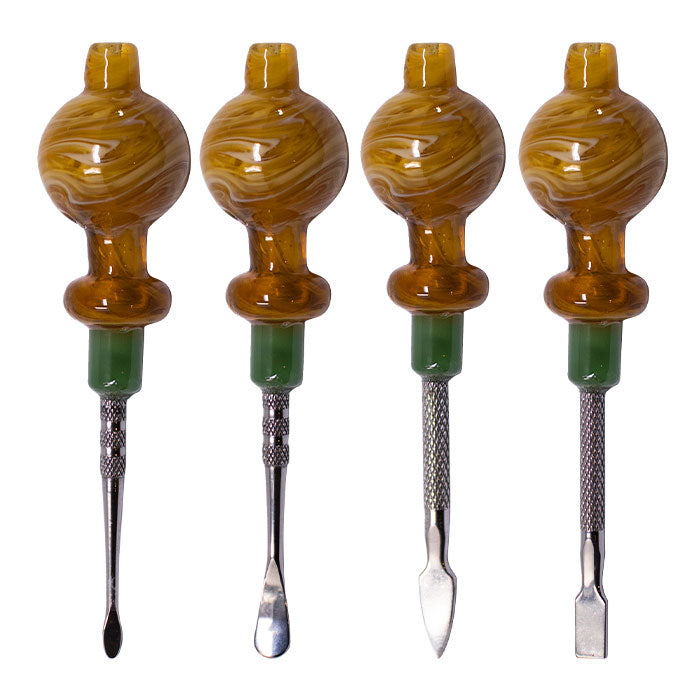 Assorted Design Yellow Multi-Purpose Dabbing Stick and Carb Cap with Scooper - Set-4 | Jupiter Grass