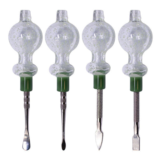 Assorted Design Clear Glow In The Dark Dabbing Stick and Carb Cap with Flat Scooper - Set-4 | Jupiter Grass