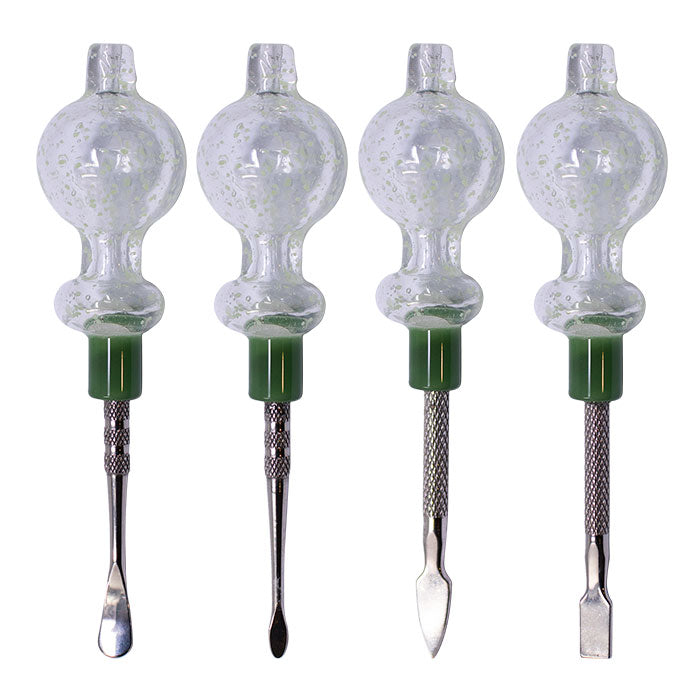 Assorted Design Clear Glow In The Dark Dabbing Stick and Carb Cap with Flat Scooper - Set-4 | Jupiter Grass